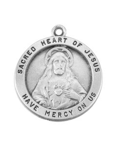 Sacred Heart of Jesus Genuine Pewter Medal on a 24" Chain, Boxed