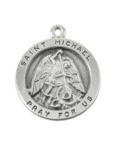 St. Michael Genuine Pewter Medal on a 24" Chain, Boxed