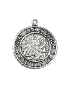 St. Christopher Genuine Pewter Medal on a 24" Chain, Boxed