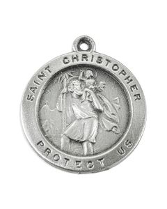 St. Christopher Genuine Pewter Medal on a 24" Chain, Boxed