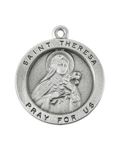 St. Theresa Genuine Pewter Medal on a 24" Chain, Boxed