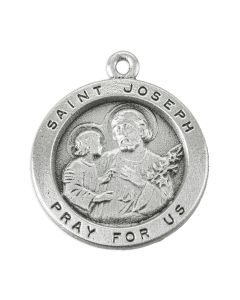 St. Joseph Genuine Pewter Medal on a 24" Chain, Boxed