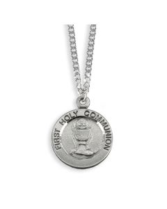 First Holy Communion Genuine Pewter Medal on a 18" Chain Boxed