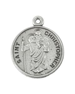 7/8" Round Pewter St. Christopher Medal on 20" Chain Boxed 