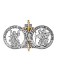 Guardian Angel and St. Christopher Visor Clip with Papal Crucifix 