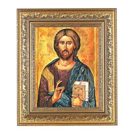 12 1/2" x 14 1/2" Ornate Gold Leaf Antique Frame with 8" x 10" Christ ...