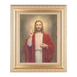 10 1/4" x 12 1/4" Satin Gold Frame with an 8" x 10" Sacred Heart of ...