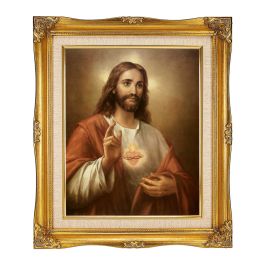 8"x10" Textured Art S.H.J. in a 12"x14" Ornate Antiqued Gold Frame with ...