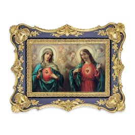 Sacred Hearts Print in 6 1/4" x 8 1/8" Antiqued Dark Blue and Gold ...