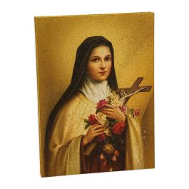 3" x 4" Saint Therese Gold Embossed Wood Plaque - William J Hirten Co