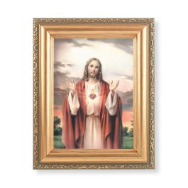 5.5" x 7" Antique Gold Frame with a Sacred Heart of Jesus Print ...
