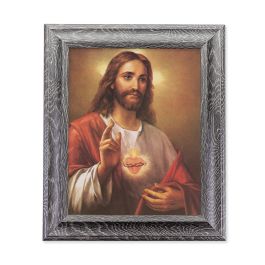 GREY OAK FINISH FRAME 10.5" X 12.5" WITH AN 8" X 10" THE SACRED HEART ...