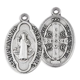 1" Saint Benedict Oval Antiqued Silver Oxidized Medal - William J Hirten Co