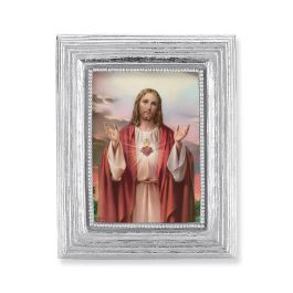 3 3/4" x 4 1/2" Silver Frame with a Sacred Heart Print-P65 - William J ...