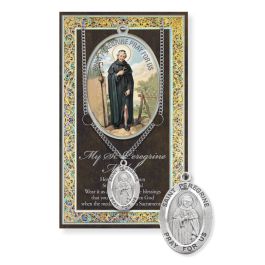 Saint Peregrine Genuine Pewter Medal on a 24" Chain with Biography and ...