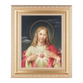 10 1/4" x 12 1/4" Satin Gold Frame with an 8" x 10" Sacred Heart of ...