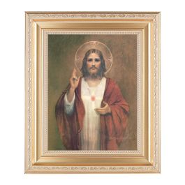 10 1/4" x 12 1/4" Satin Gold Frame with an 8" x 10" Sacred Heart of ...