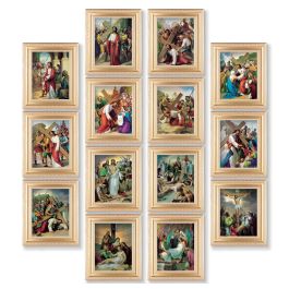 10 1/4" x 12 1/4' Satin Gold Frame with the Stations of the Cross Print ...
