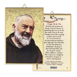 4" x 6" Gold Foil Saint Pio Mosaic Plaque - William J Hirten Co
