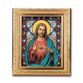 8 1/4" x 10 1/4" Gold Ornate Frame with a 6" x 8" Sacred Heart Jesus ...