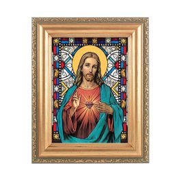 5.5" x 7" Antique Gold Frame with a 4.5" x 5.5" Sacred Hearts Stained ...