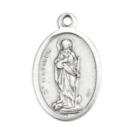 1" Oval Antiqued Silver Oxidized Saint Matthew Medal - William J Hirten Co