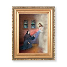 5.5" x 7" Antique Gold Frame with a Saint Faustina with Divine Mercy ...