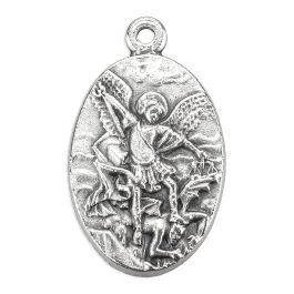 1" Saint Michael Oval Silver Oxidized Medal - William J Hirten Co