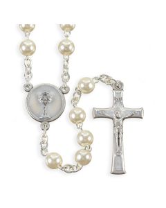 White Pearl Glass Bead First Communion Rosary