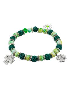 Green Blessed Beads Rosary Bracelet with St. Patrick Medals 