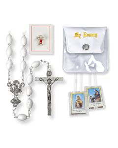 White First Communion Rosary Set -P65