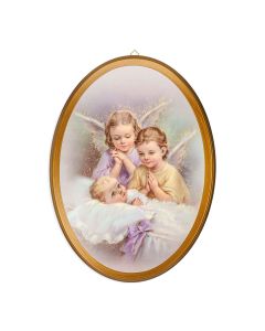 12 1/2" x17" Guardian Angel Oval Wood Art Gold Leaf Highlights with  Beveled Edging