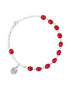 7mm Red Ladybug Metal Bead Rosary Bracelet