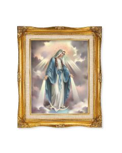 11"x14" Our Lady of Grace  Texture Art in a 15"x18" Ornate Antiqued Gold Frame with Inner Linen Border 