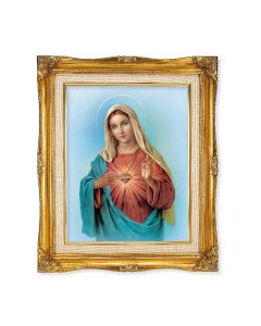 11"x14" Immaculate Heart of Mary Texture Art in a 15"x18" Ornate Antiqued Gold Frame with Inner Linen Border