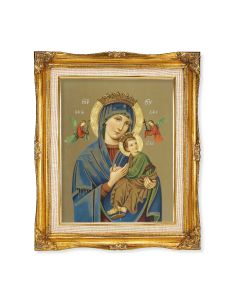 11"x14" Our Lady of Perpetual Help Texture Art in a 15"x18" Ornate Antiqued Gold Frame with Inner Linen Border