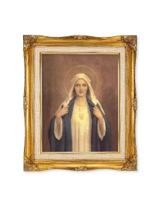 11"x14" Immaculate Heart of Mary Textured Art in a 15"x18" Ornate Antiqued Gold Frame with Inner Linen Border