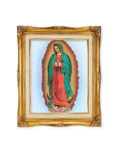 11"x14" Our Lady of Guadalupe  Textured Art in a 15"x18" Ornate Antiqued Gold Frame with Inner Linen Border  