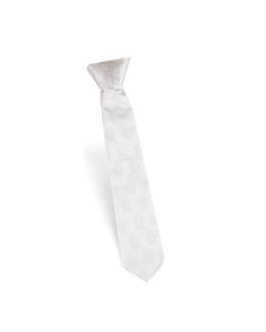 13" Satin White First Communion Clip-on Tie with Chalice, Wheat and Grapes Embroidery 