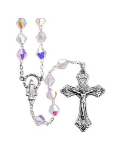 8mm Crystal Aurora Bicone Czech Rosary Beads with Ox Crucifix and Center. 21"