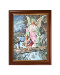 15 1/2" x 19 1/2" Walnut Finish Frame with Gold Accent and a 12" x 16" Guardian Angel Textured Art