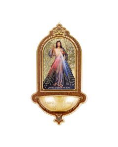 10" x 5-1/2" Divine Mercy Wooden Holy Water Font
