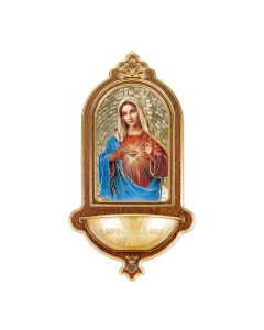 10" x 5-1/2" Immaculate Heart of Mary Wooden Holy Water Font