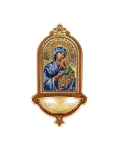 10 x 5-1/2" Our Lady of Perpetual Help  Wooden Holy Water Font