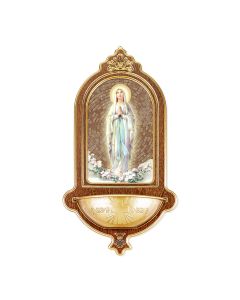 10" x 5-1/2" Our Lady of Lourdes Wooden Holy Water Font