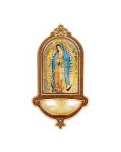 10 x 5-1/2" Our Lady of Guadalupe Help  Wooden Holy Water Font