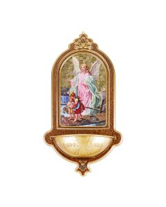 10" x 5-1/2" Guardian Angel Wooden Holy Water Font