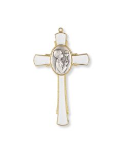 5" Gold Communion Cross with White Epoxy and Boy Center