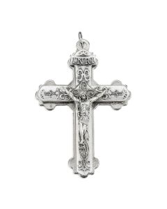 2 1/8" Double Layer Crucifix in Silver Oxidized Finished with Scroll Pattern