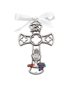First Communion Chalice and Grapes Genuine Pewter Cross